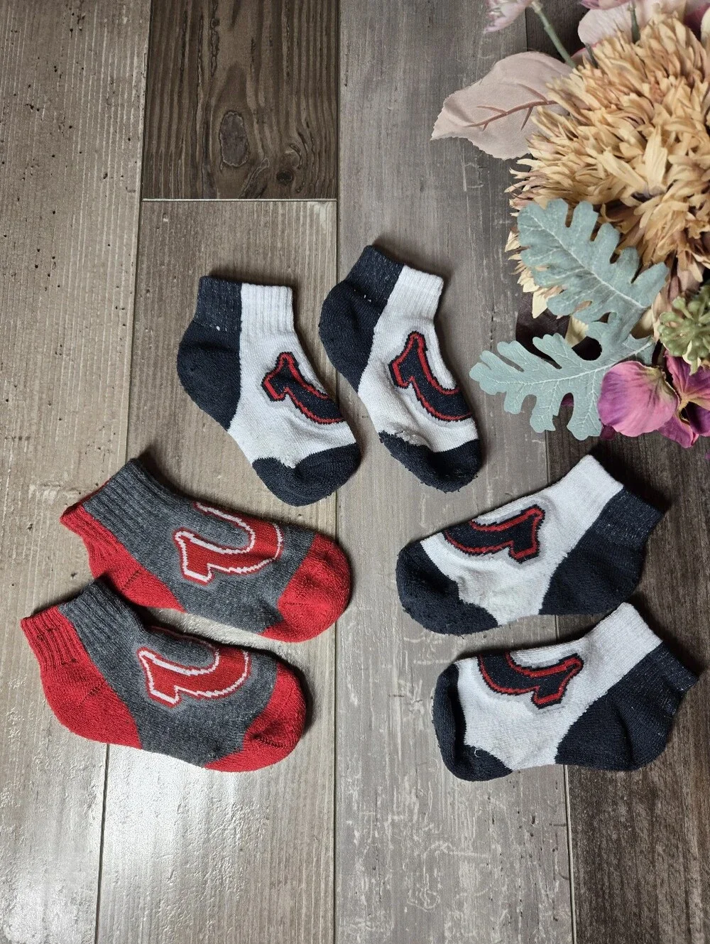 Set of 3 Toddler Boy Socks with Red & Gray Logo Accent – Size 3–4T